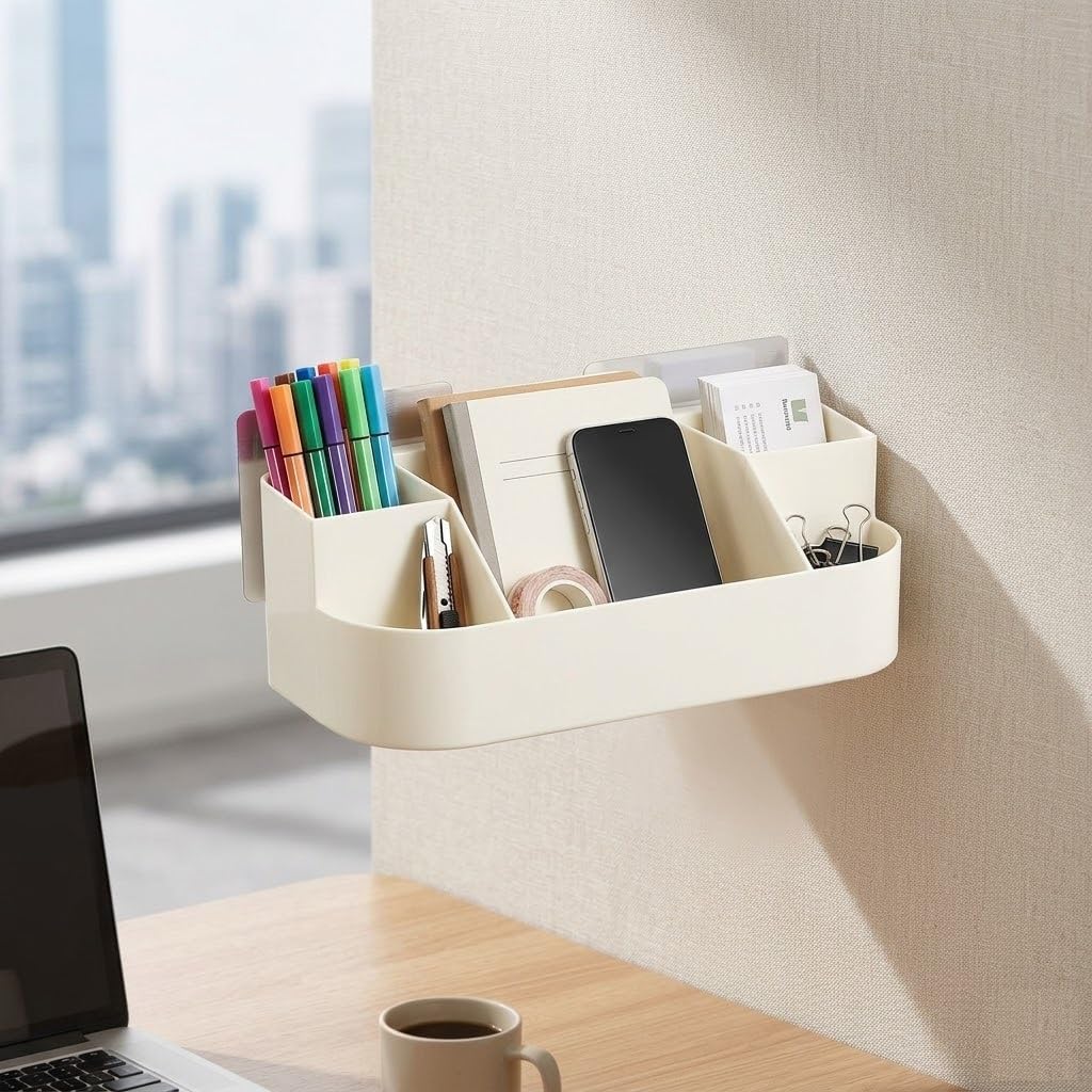 Portible Heavy Abs Plastic Multipurpose Wall Holder Storage Rack Shelf With Magic Strong Sticker  Drillfree Office Organizer F