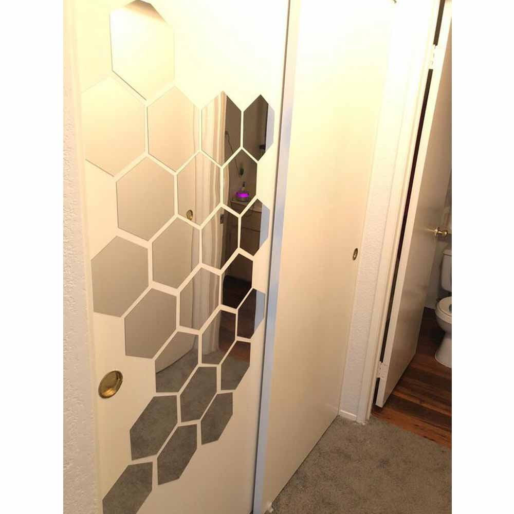 Hexagon Wall Decals, H2MTOOL 12 PCS Large Removable Acrylic Mirror Wall Stickers for Home Living Room Bedroom Decor (9cm, Silver