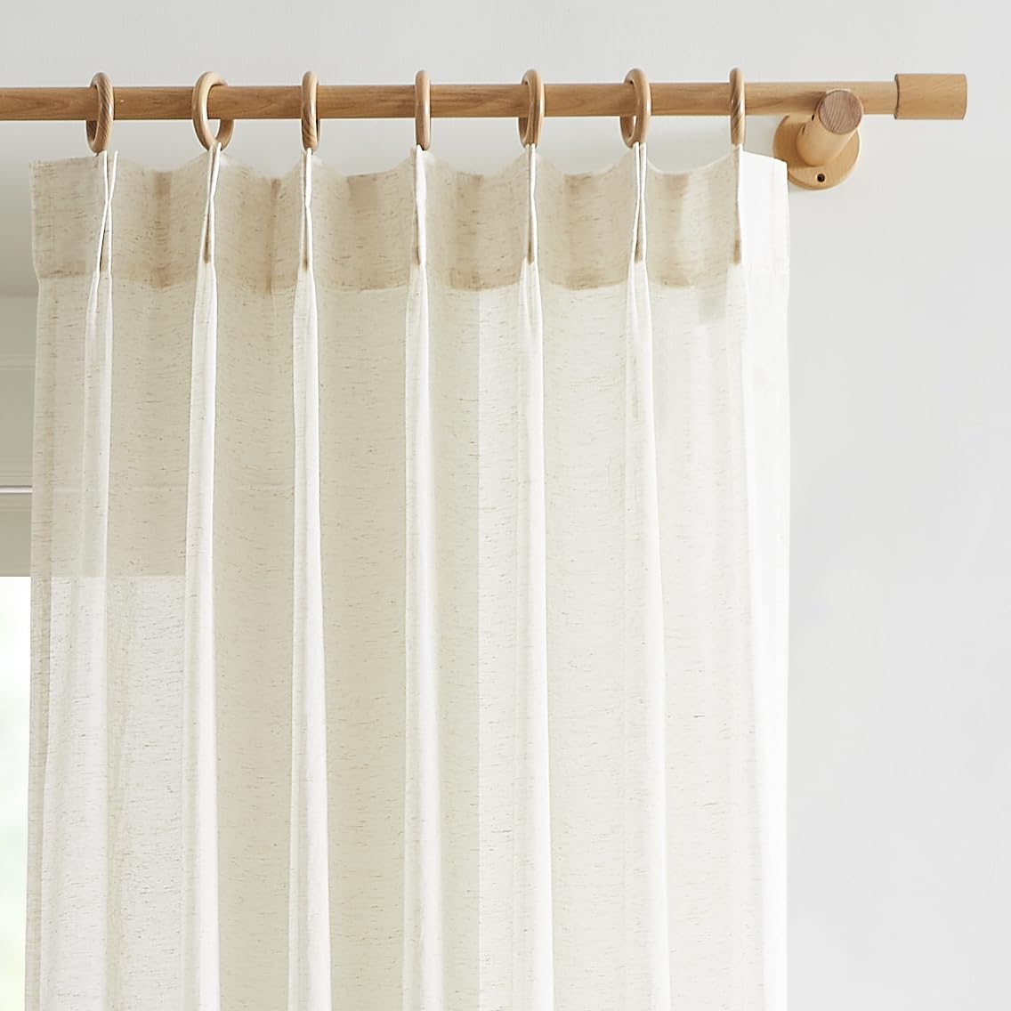 FMFUNCTEX Linen Sheer Pinch Pleated Curtains for Bedroom, Linen Flax Beige 72 Inches Long Sheer Curtain Panels for Living Room, 