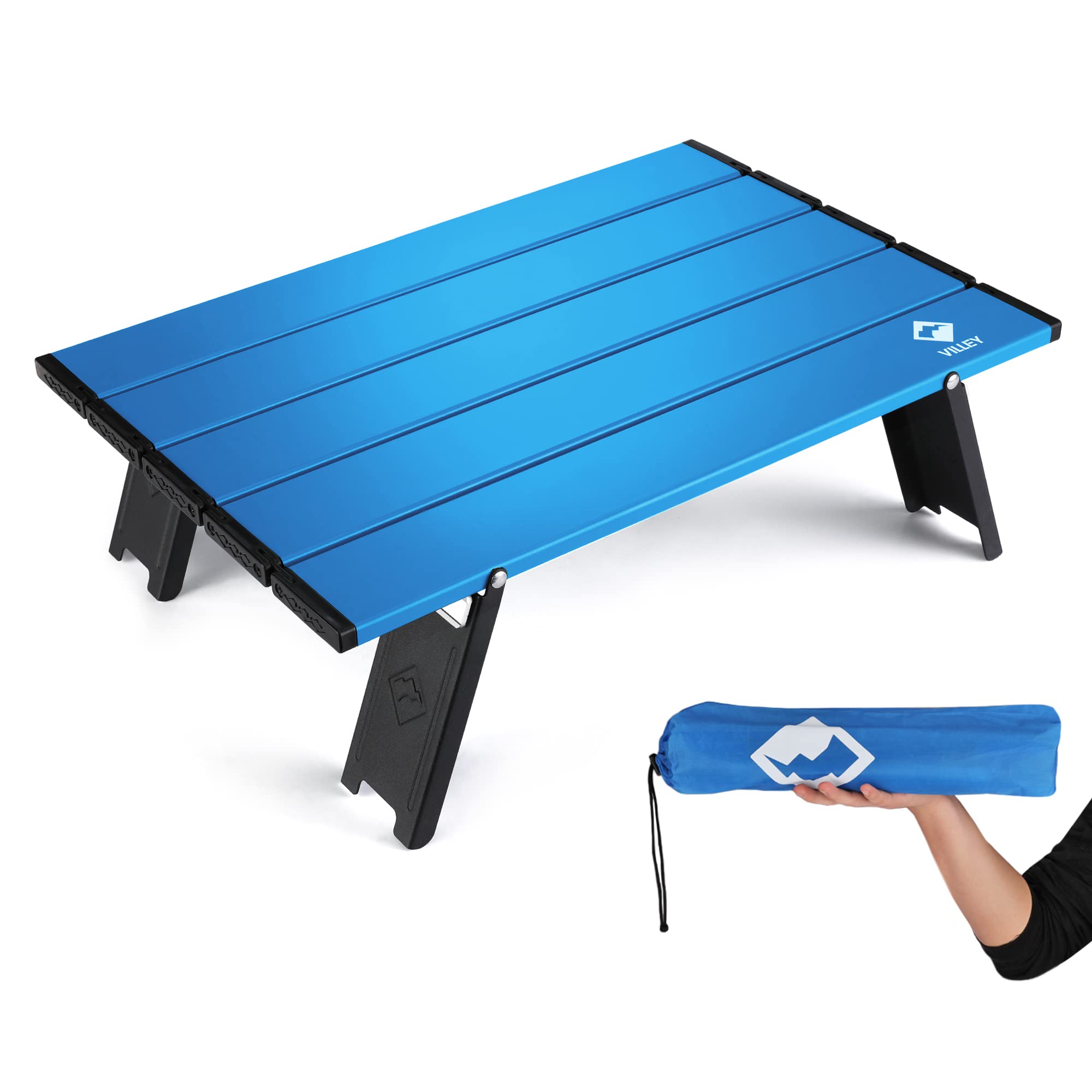 VILLEY Portable Mini Folding Beach Table, Ultralight Aluminum Side Table with Carry Bag for Camping, Picnics, and Outdoor Activi