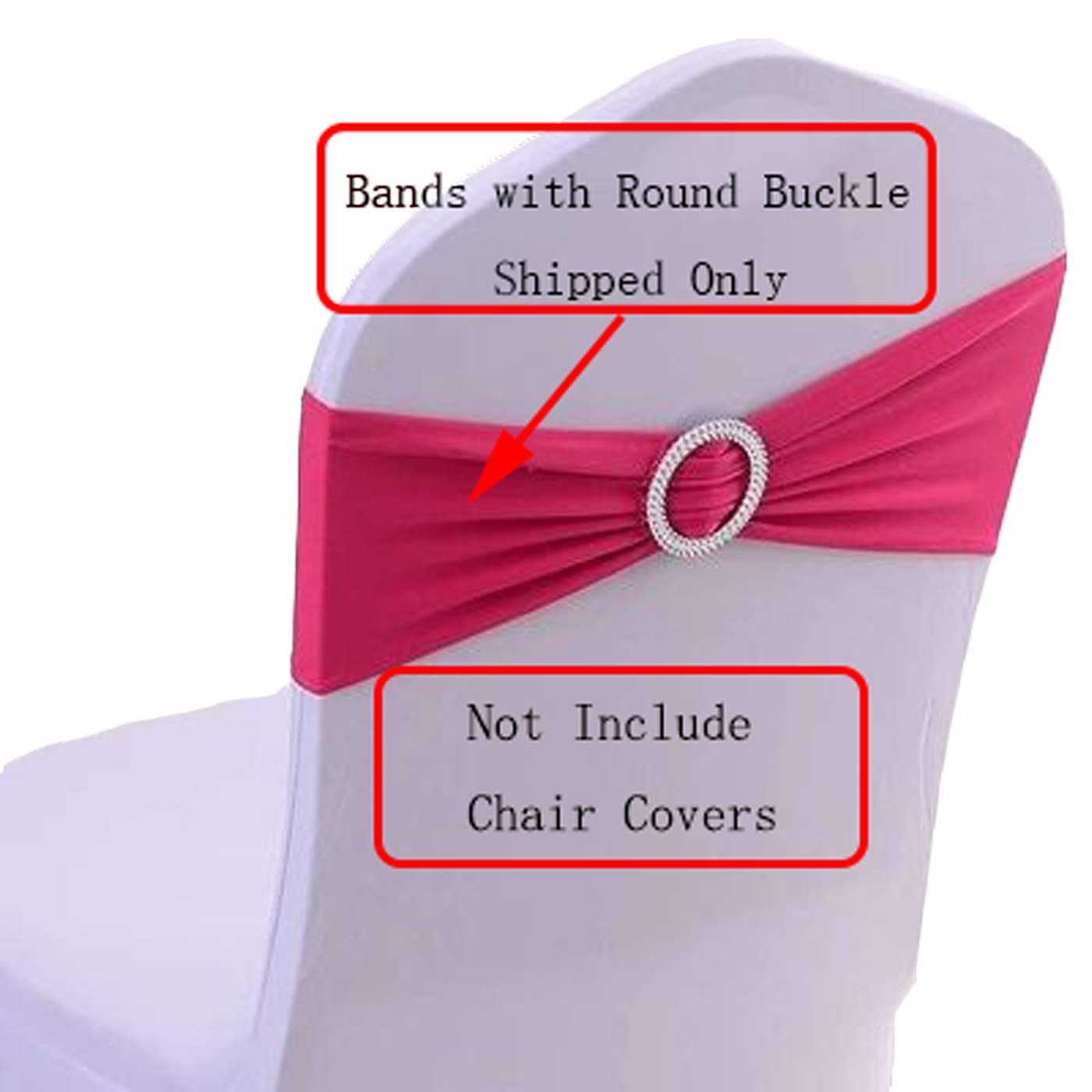 50Pcs Spandex Chair Sashes Bows Elastic Chair Bands With Buckle Slider Sashes Bows For Wedding Decorations (50Pcs, Fushia)