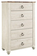 Signature Design by Ashley Willowton 5 Drawer Chest of Drawers, Two-tone Brown and Whitewash