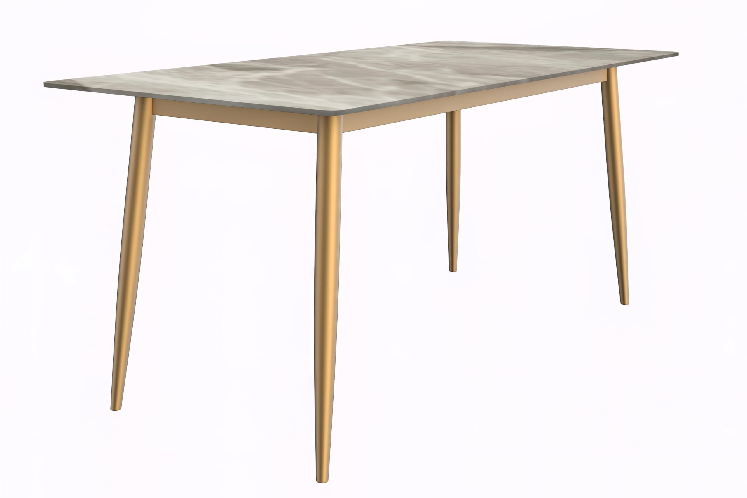 Modern Dining Table Brushed Gold Base, With 71 Deep Grey Sintered Stone Top
