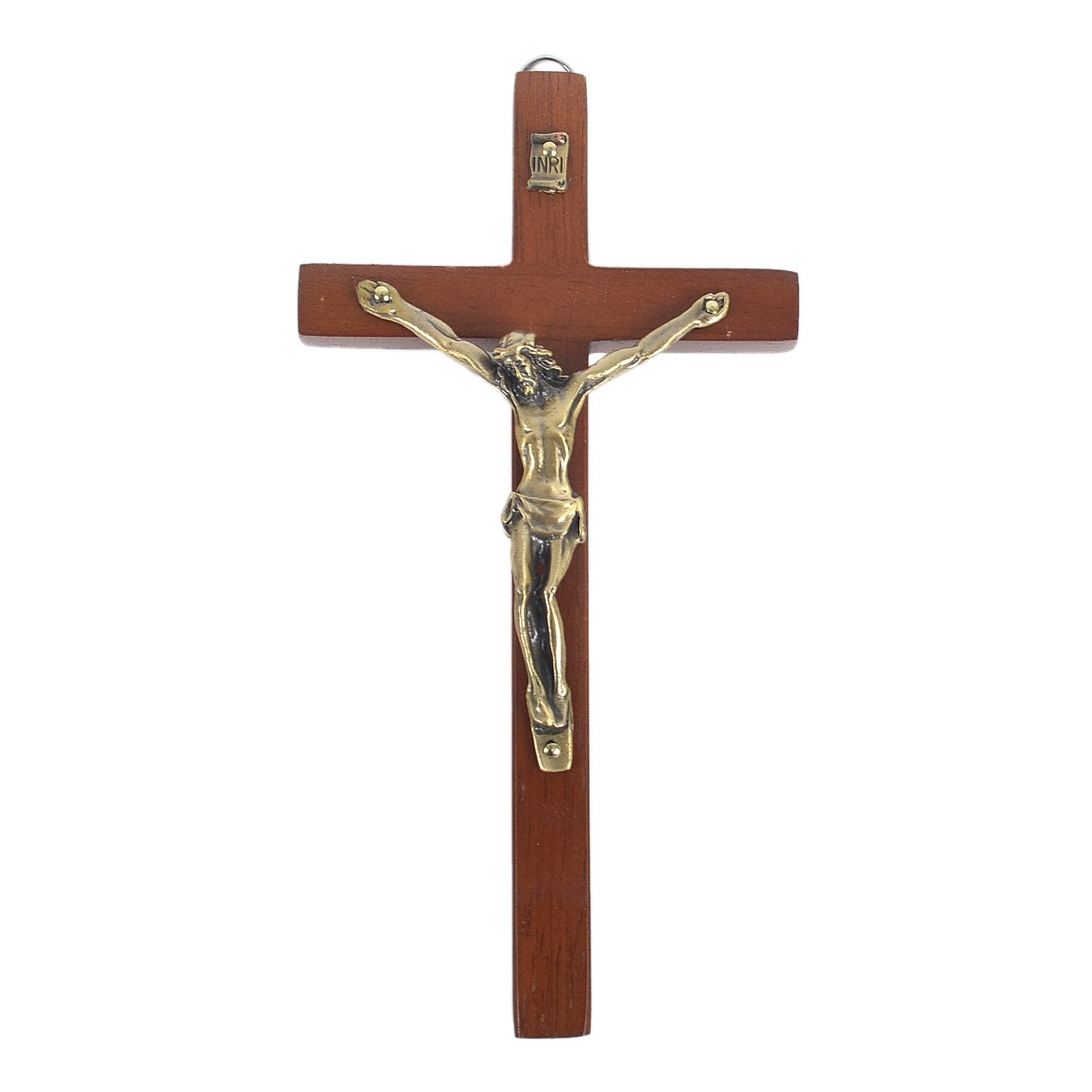 White Deer 6 3/4 Wood Cross with Crucifix (Brown)