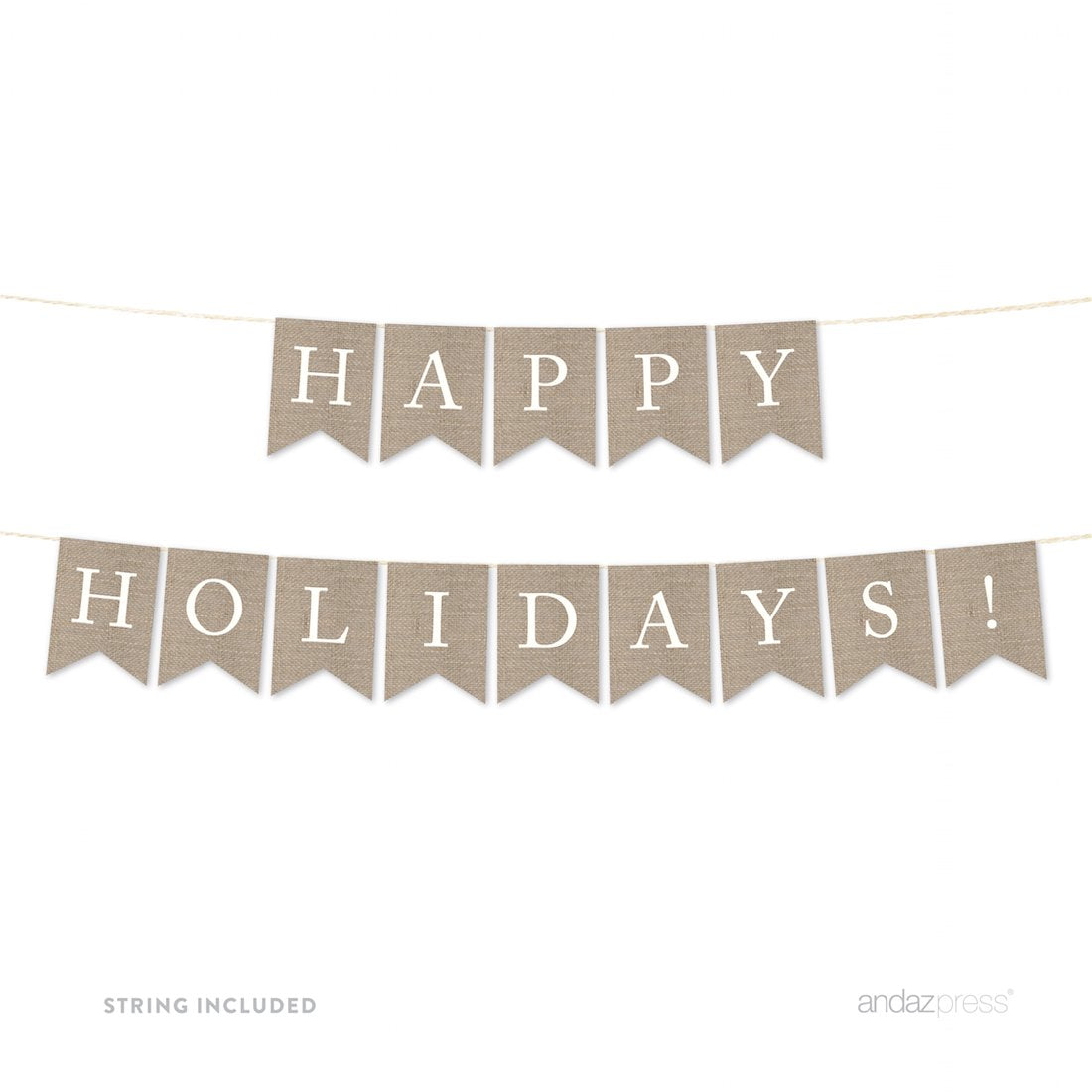 Andaz Press Hanging Bunting Pennant Party Banner with String, Printed Burlap, Happy Holidays!, 5-Feet, 1-Set, Includes String