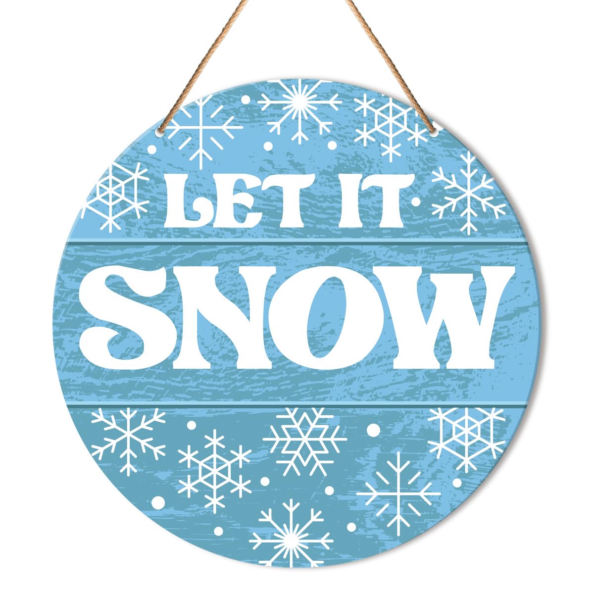Muktoujaumai Hello Winter Sign Front Door Decor, Christmas Round Hanging Sign Decor Rustic Snowflake Xmas Holiday Wall Decoratio