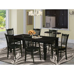 East West Furniture LGGR7-BLK-W 7 Piece Dining Room Table Set Consist of a Rectangle Kitchen Table with Butterfly Leaf and 6 Dining Chairs, 42x84 Inch, Black