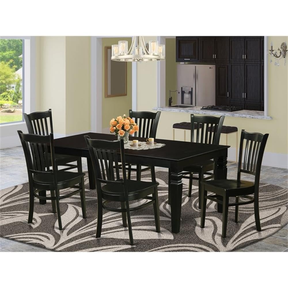 East West Furniture LGGR7-BLK-W 7 Piece Dining Room Table Set Consist of a Rectangle Kitchen Table with Butterfly Leaf and 6 Dining Chairs, 42x84 Inch, Black