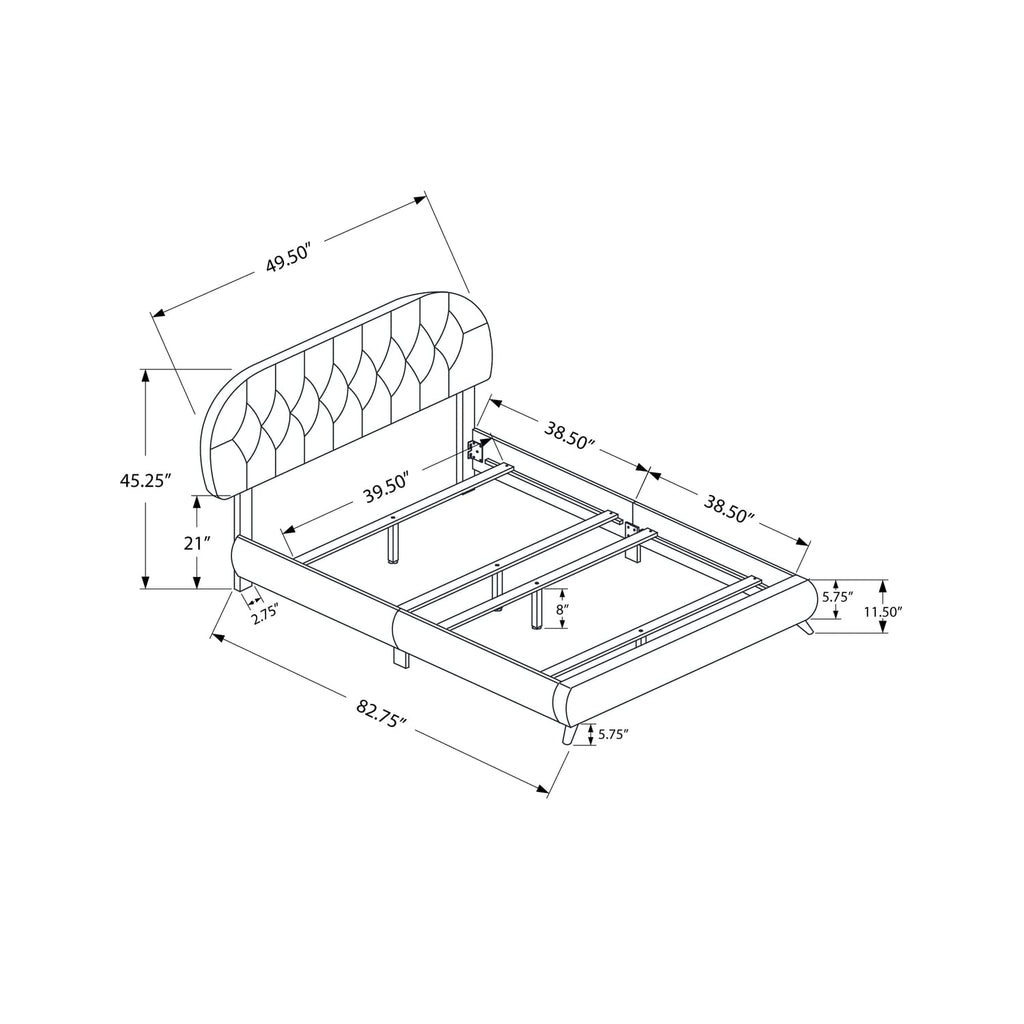 Monarch Specialties I Twin Size Leather-Look with Brown Wood Legs BED,