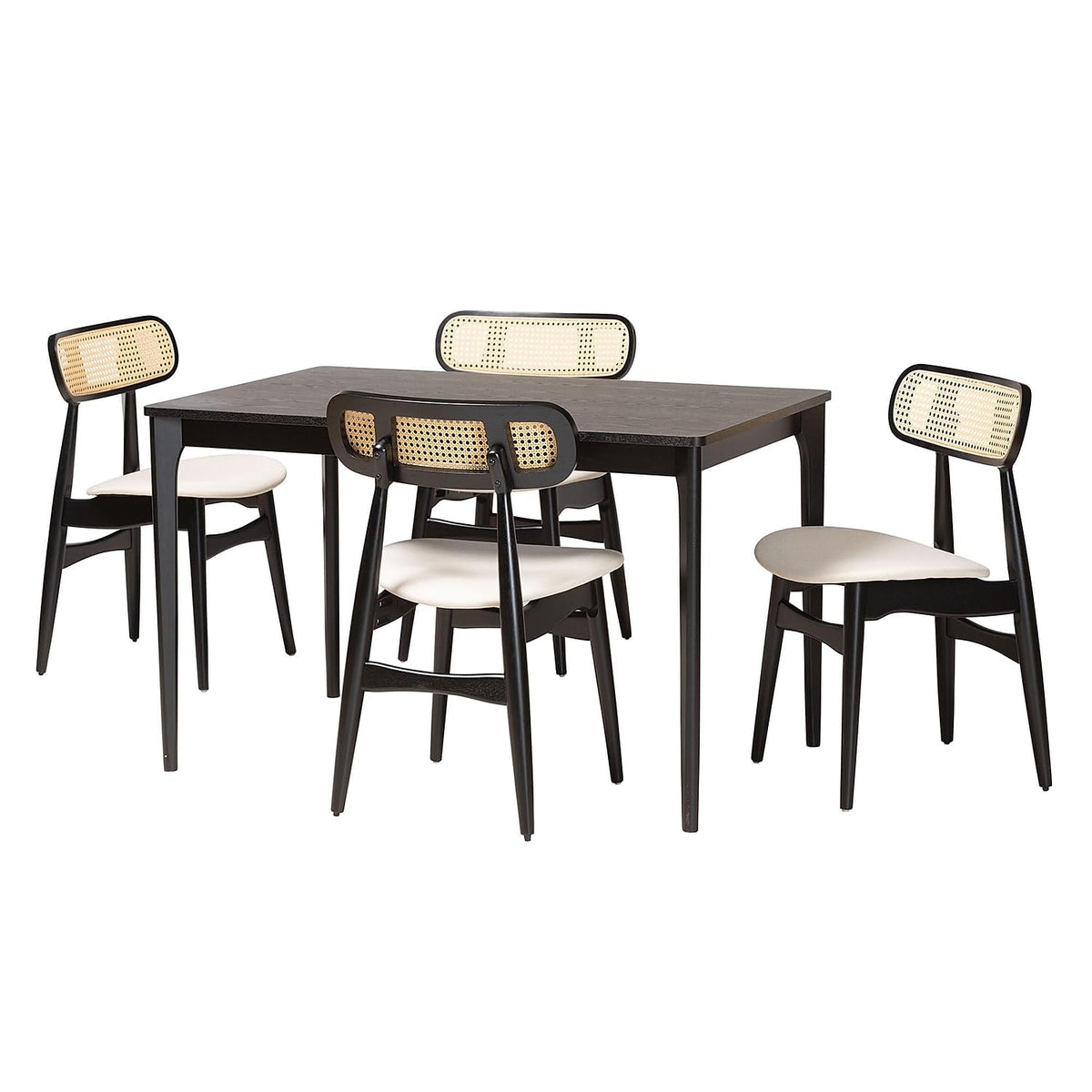 Baxton Studio Tarana 47.2-inch W Dining Set, Cream/Black/Light Brown, 5-Piece (2341329713281HT)