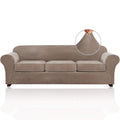 4 Pieces Sofa Covers Stretch Velvet Couch Covers For 3 Cushion Sofa Slipcovers Soft Sofa Slip Covers Furniture Covers With 3 Individual Seat Cushion Covers, Machine Washable (X-Large, Taupe)