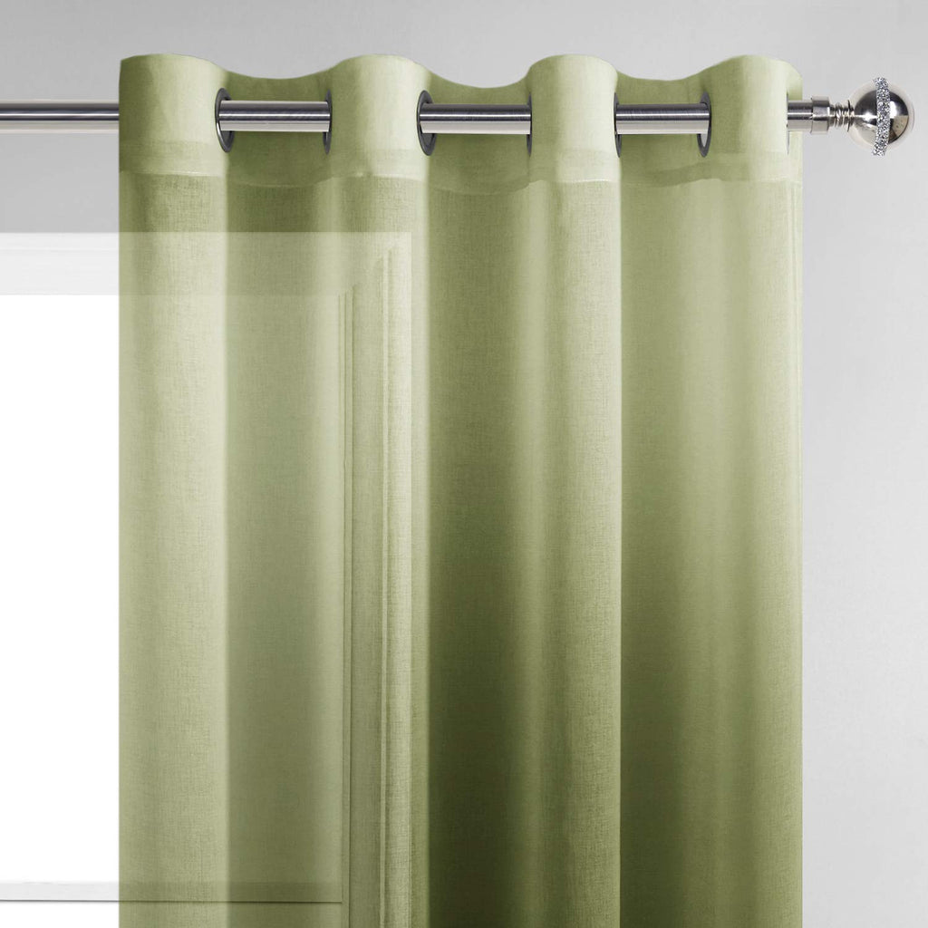 Dwcn Faux Linen Ombre Sheer Curtains - Gradient Semi Voile Drapes Bedroom And Living Room Curtains, Set Of 2 Grommet Top Window