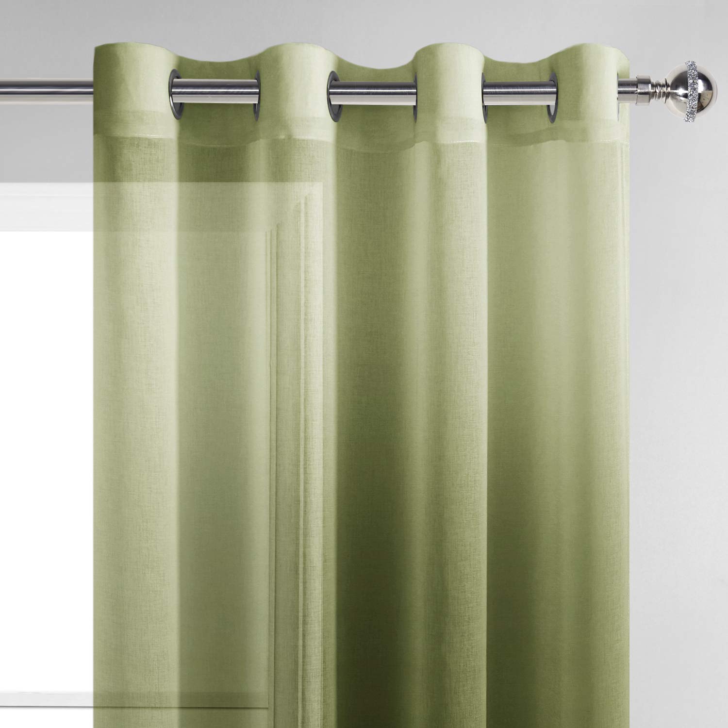 Dwcn Faux Linen Ombre Sheer Curtains - Gradient Semi Voile Drapes Bedroom And Living Room Curtains, Set Of 2 Grommet Top Window