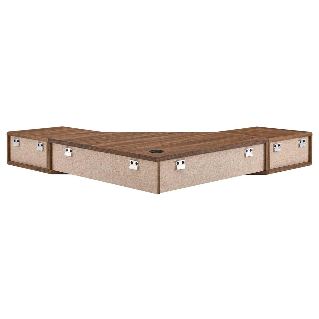 Modway Transmit 47" Wall Mount Corner Wood Office Desk in Walnut/White