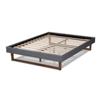 Baxton Studio Liliya Mid-Century Modern Dark Grey Fabric Upholstered Walnut Brown Finished Wood Full Size Platform Bed Frame