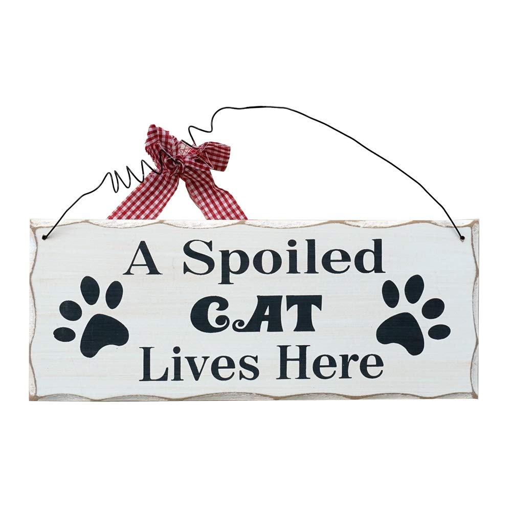 Wood Cat Sign Decor Cat Lover Sign, Hanging Pet Sign for Home Decor, Decorative Plaque Funny Cat Sign with Saying A Spoiled Cat 