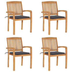 vidaXL Stacking Patio Chairs Set of 4 - Comfortable Seating with Cushions - Made from Weather-Resistant and Durable Solid Teak W