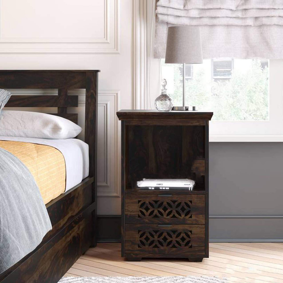 Srdr Decor Solid Sheesham Wood Bedside Tables For Bedroom With 2 Drawers Storage End Table For Living Room Table Accent Table Of
