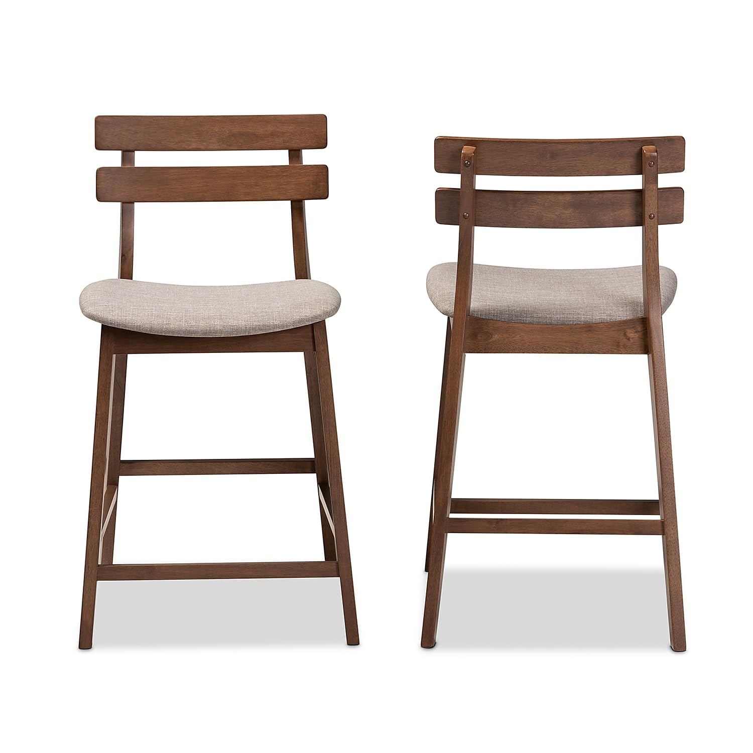 Baxton Studio Larine Modern Fabric Counter Stool with Back, Light Grey and Walnut, 2-Pieces/Set (159-2PC-9697-HT)