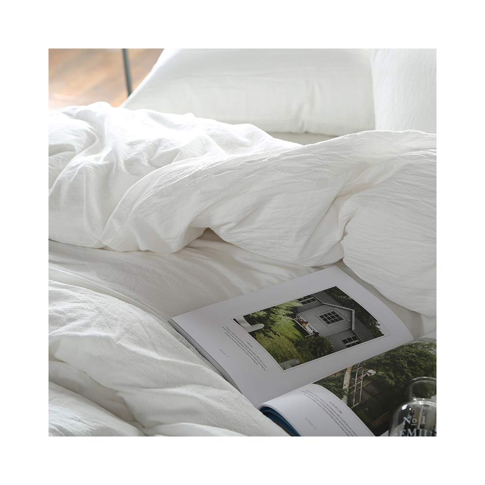 F.Y.Dreams 100% Washed Cotton Duvet Cover For Weighted Blanket 60X80 Inches With 8 Ties, Zipper On Long Side/White/Just Duvet Co