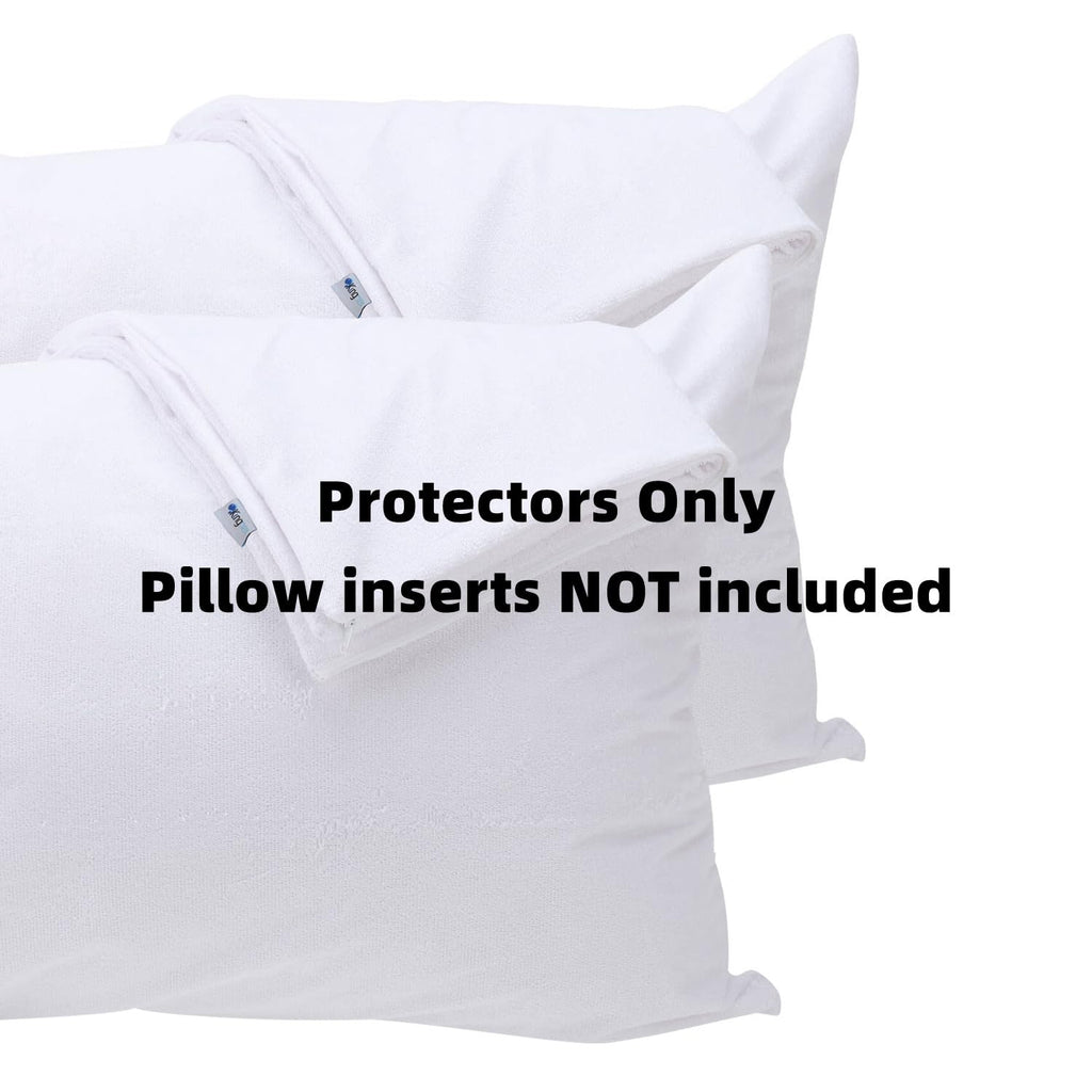 Kingnex 4 Pack Feather Proof Pillow Protectors With Zipper Standard Size - Waterproof - Down Proof - Bamboo Viscose Terry Surfac