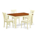East West Furniture WEPL5-BMK-C 5 Piece Kitchen Table Set for 4 Includes a Rectangle Dining Room Table with Butterfly Leaf and 4 Linen Fabric Upholstered Chairs, 42x60 Inch, Buttermilk & Cherry