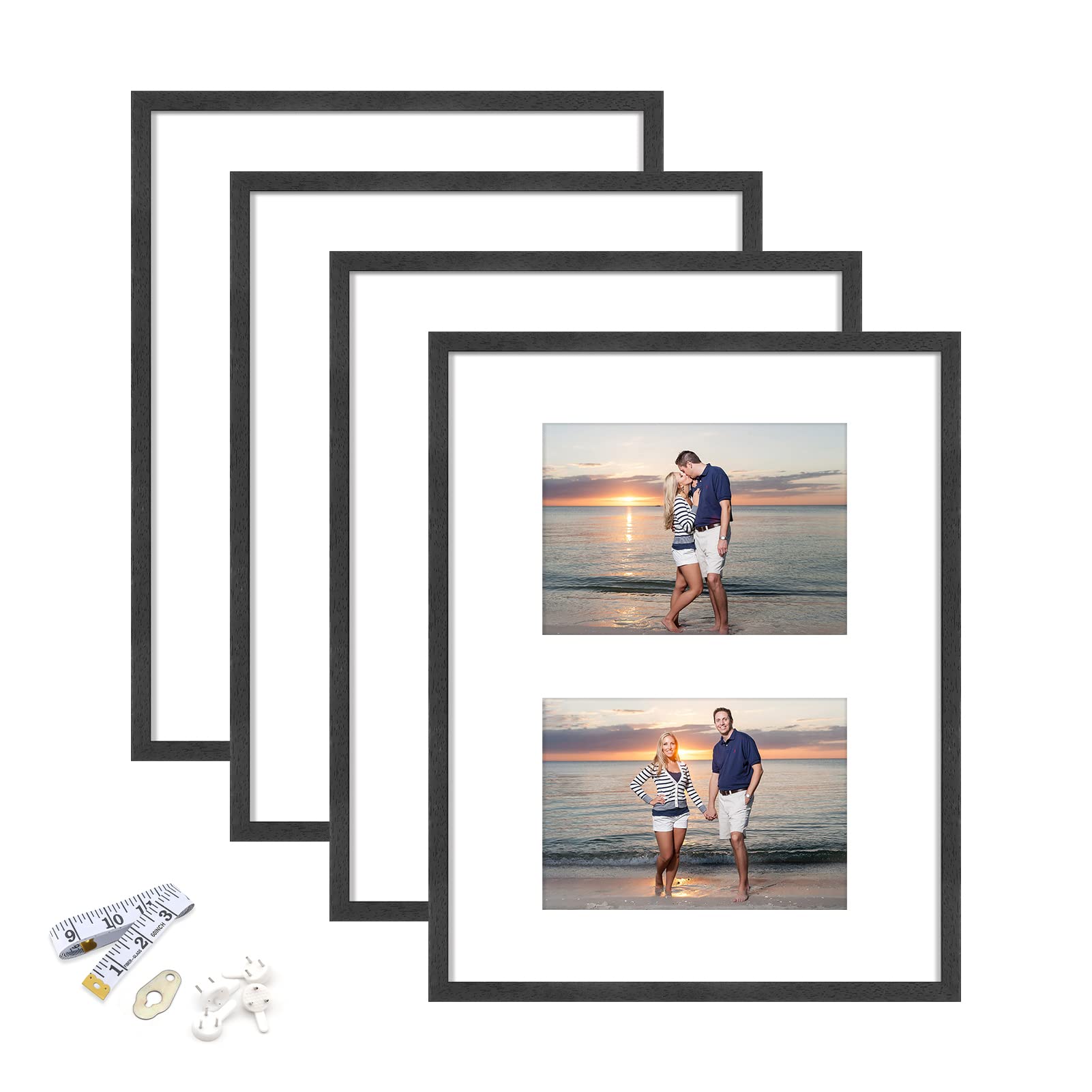 ATOBART 11x14 Picture Frame, Black Wood Photo Frame 8x10 with Mat or 5x7 with 2 Mat with Perspex Glass for Vertical or Horizonta
