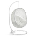 Modway Hide Wicker Rattan Outdoor Patio Porch Lounge Egg Swing Chair Set with Stand in White