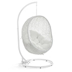 Modway Hide Wicker Rattan Outdoor Patio Porch Lounge Egg Swing Chair Set with Stand in White