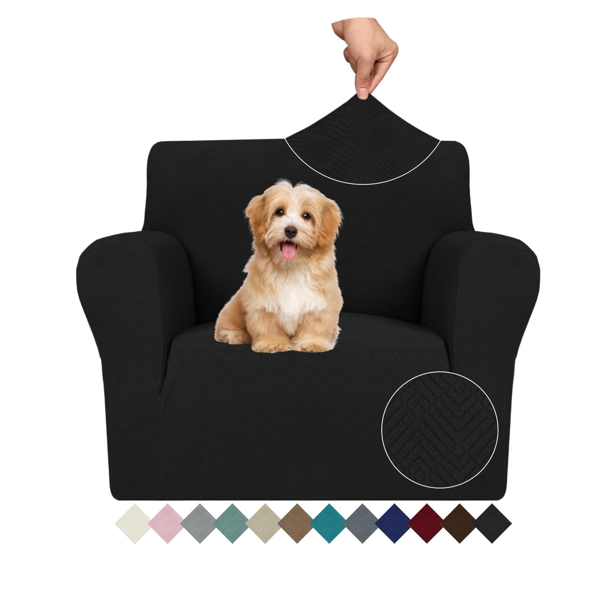 Jiviner Stretch Armchair Slipcovers, 1 Piece Chair Sofa Covers 1 Seater Couch Covers With Elastic Bottom For Kids, Pets (Black, Chair)