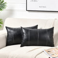 Fancy Homi 2 Packs Black Long Lumbar Faux Leather Decorative Throw Pillow Covers 12x24 Inch for Living Room Couch Bed Sofa, Boho