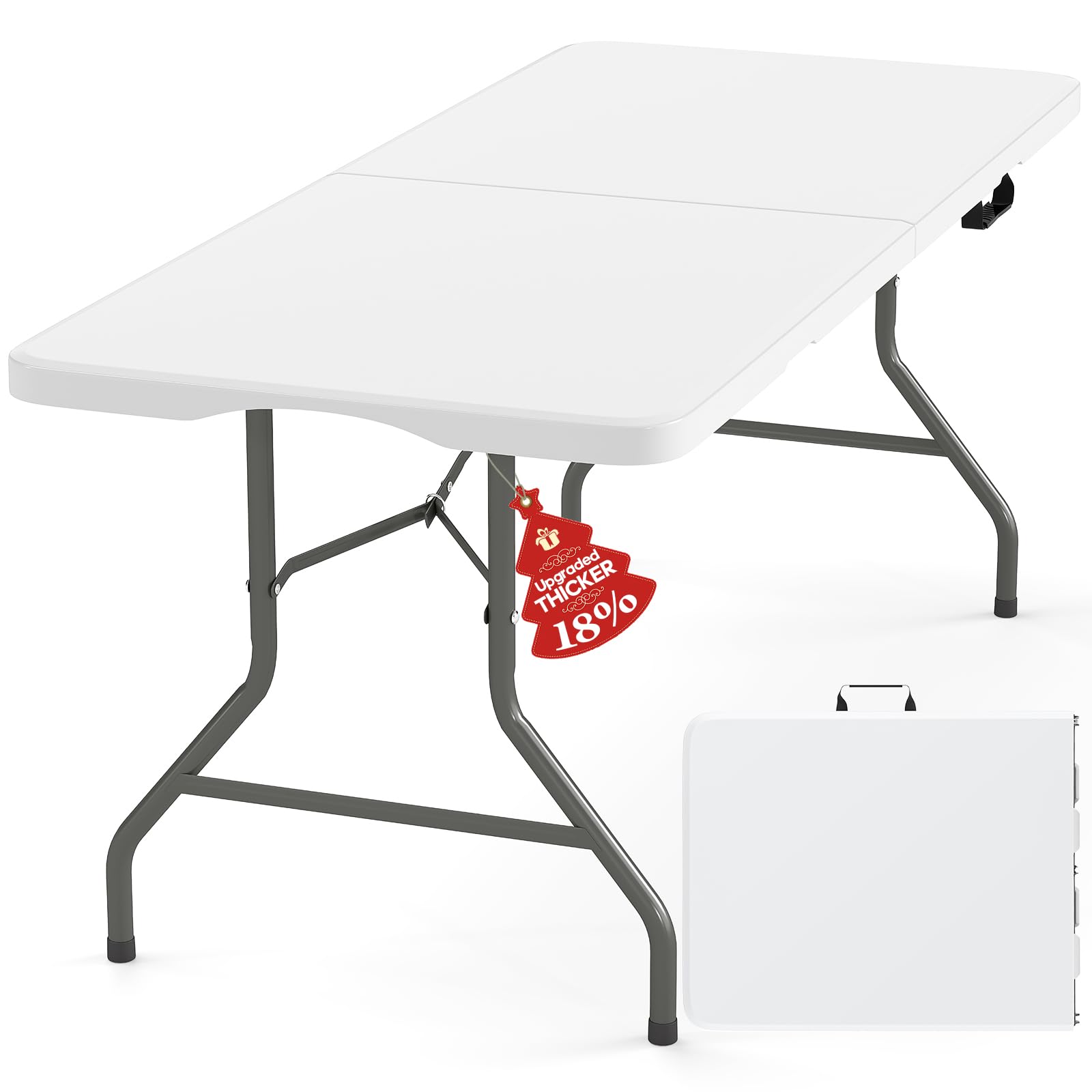 Fenbeli Upgraded 18% Thickened Folding Table 6ft Made of HDPE Plastic, Heavy Duty (25lb), Stable Thicker Legs, Dining Indoor Out