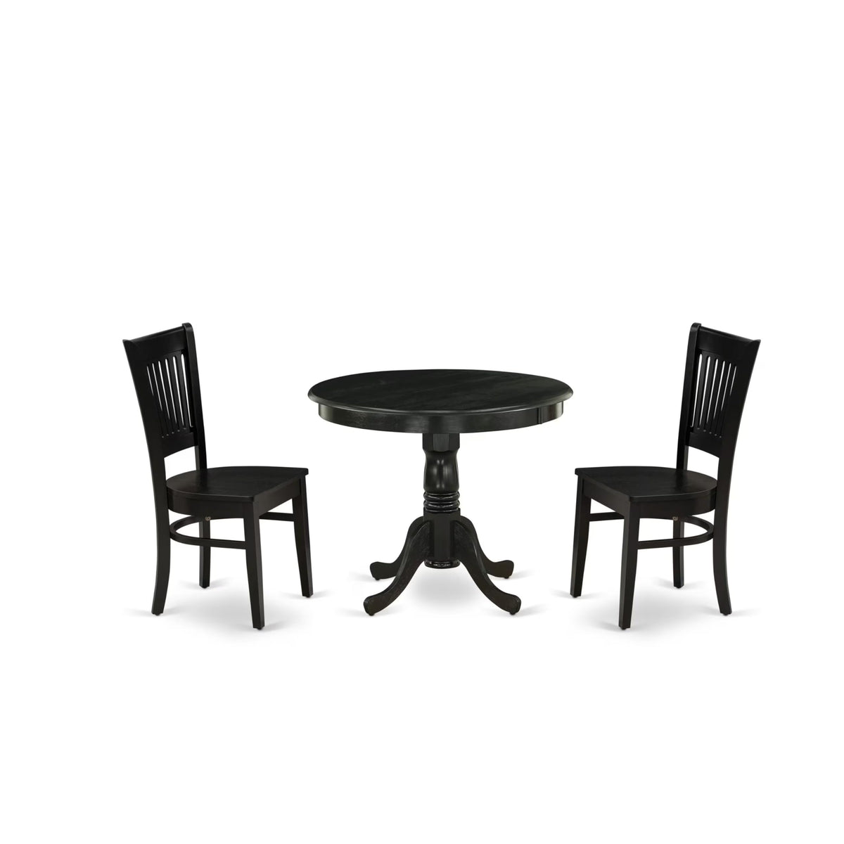 East West Furniture Anva3-Blk-W 3 Piece Kitchen Table Set For Small Spaces Contains A Round Dining Room Table With Pedestal And 2 Dining Chairs, 36X36 Inch, Black