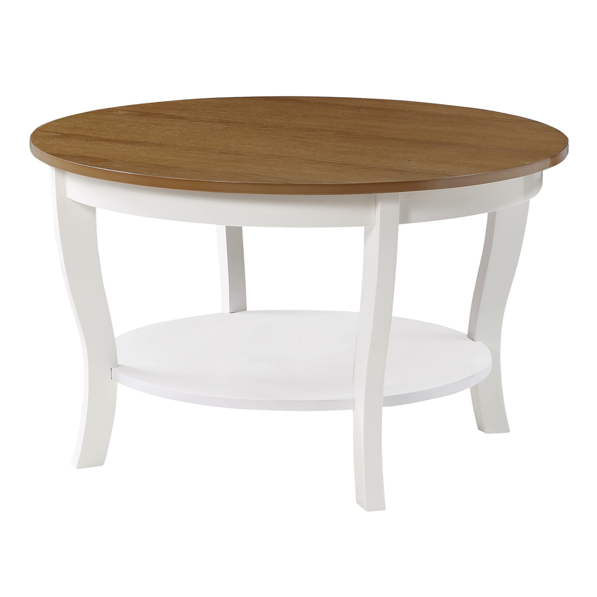 Convenience Concepts American Heritage Round Coffee Table With Shelf, Driftwood/White