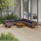 vidaXL Solid Acacia Wood Patio Lounge Set 9 Piece with Cushion Outdoor Garden Terrace Wooden Modular Sofa Seating Seat Sitting Chair Furniture