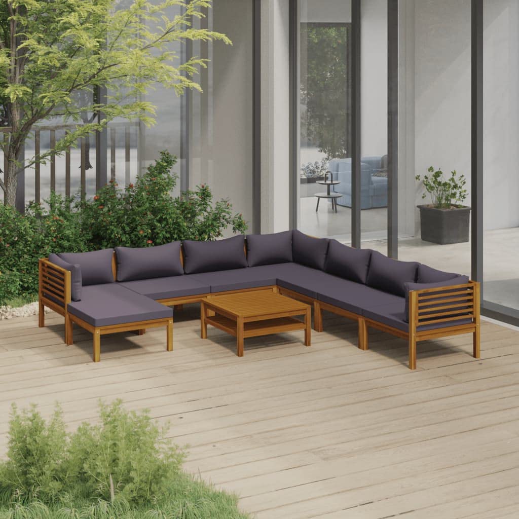vidaXL Solid Acacia Wood Patio Lounge Set 9 Piece with Cushion Outdoor Garden Terrace Wooden Modular Sofa Seating Seat Sitting Chair Furniture