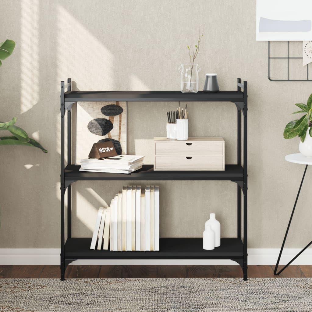 vidaXL Black Bookcase 3-Tier, Industrial Style Engineered Wood and Metal Frame for Home or Office, Easy to Assemble and Clean - 31.5"x11.8"x33.9"