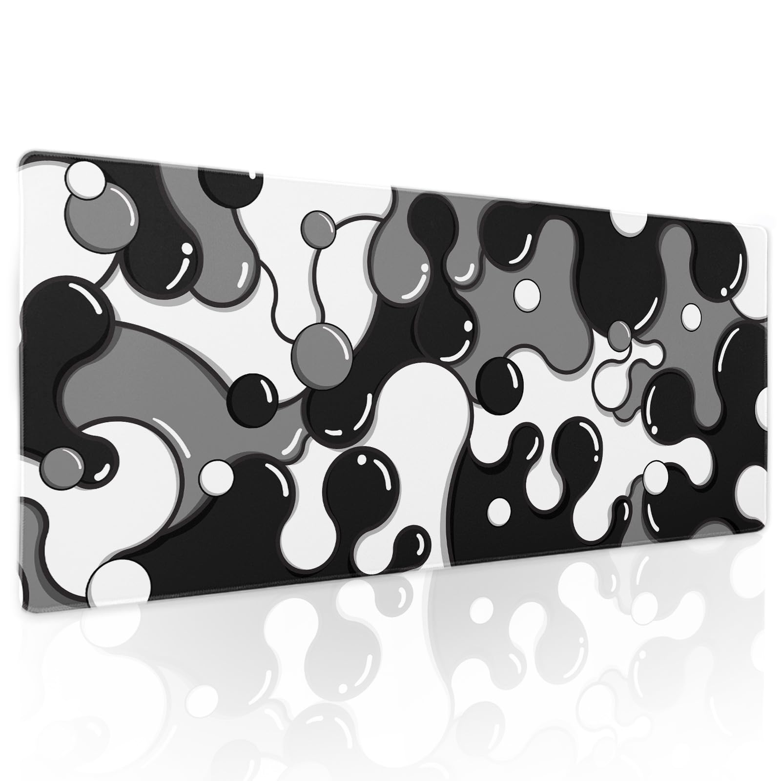 Aportt Black White Grey Mouse Pad Xl Anime Cool Geometric Japanese Extended Desk Mat 80X30Cm Non-Slip Rubber Base Stitched Edge