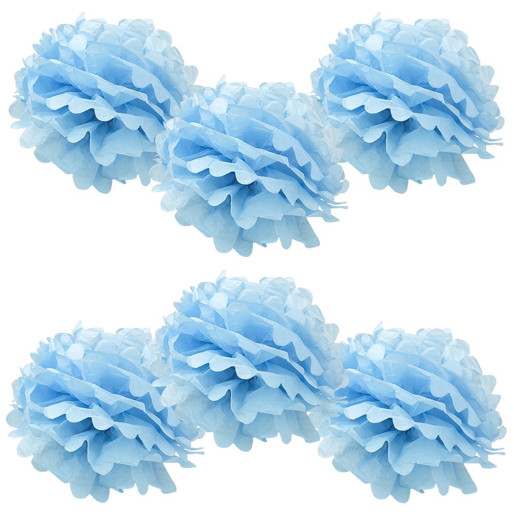 WYZworks Set of 6 - Baby Blue 16 - (6 Pack) Tissue Pom Poms Flower Party Decorations for Weddings, Birthday, Bridal, Baby Shower