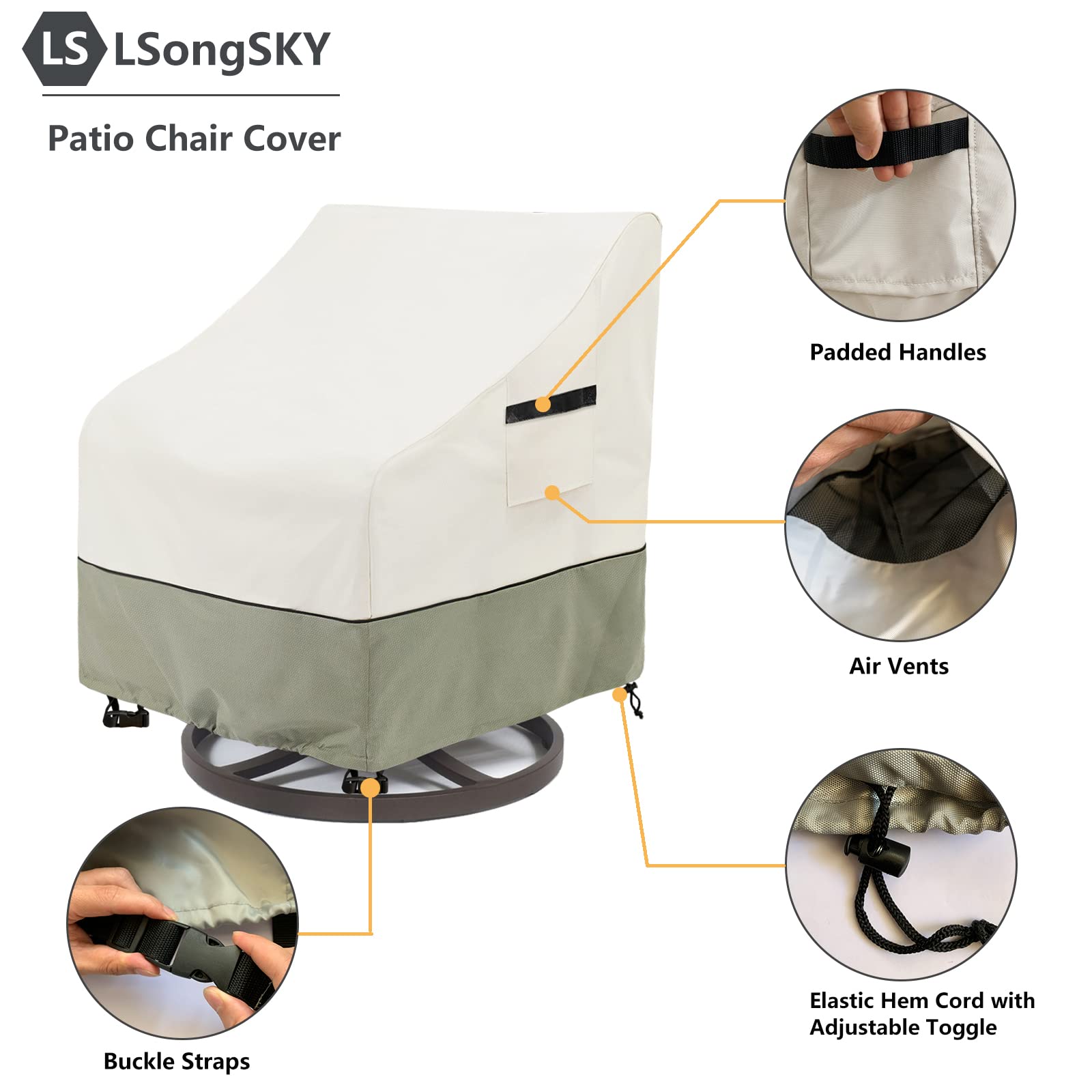 Lsongsky Outdoor Swivel Lounge Chair Cover 2 Pack,(35 W X 37 D X 38.5 H Inches)100% Waterproof Heavy Duty Outdoor Chair Covers,Patio Furniture Cover For Swivel Patio Chair,White&Grayish Green