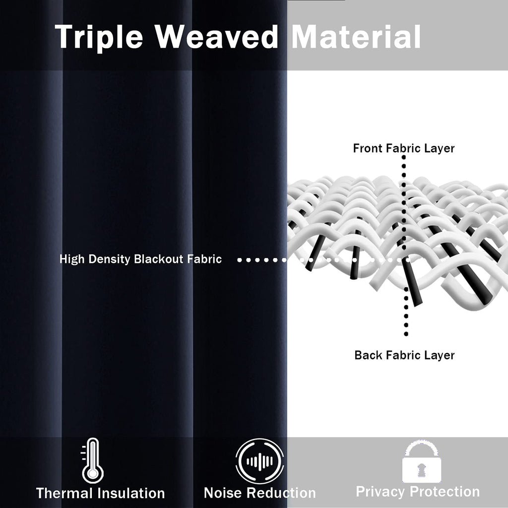 Jiuzhen Navy Blackout Curtains With Tiebacks-Thermal Insulated, Light Blocking/Noise Reducing Grommet Curtain Drapes For Bedroom/Living Room, Set Of 2 Window Curtain Panels, 52 X 84 Inch Length