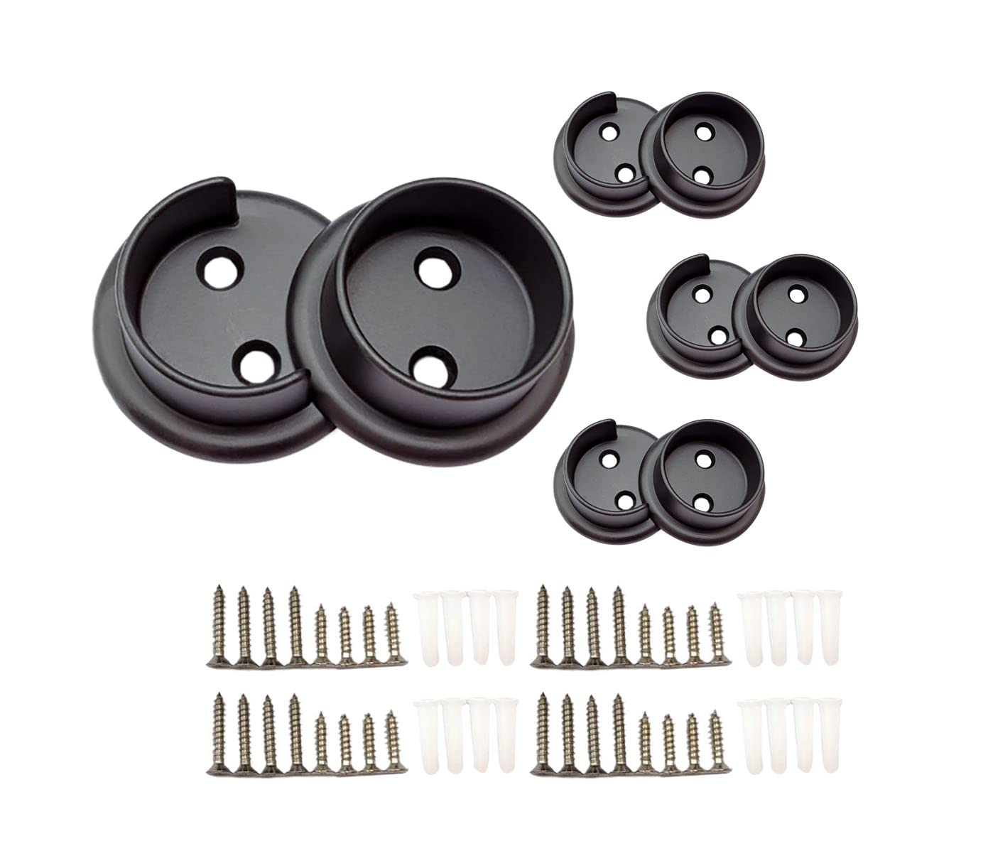 QCAA Heavy Duty Solid Metal Closet Rod Socket Set, 1-3/8  , Matte Black, 4 Pair, Made In Taiwan