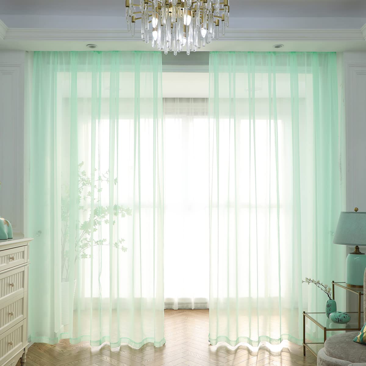 MIANBO Light Green Sheer Curtains 120 Inches Length 2 Panels Set Window Sheer Curtains Basic Rod Pocket for Bedroom Children Liv