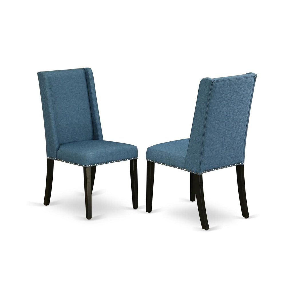 East West Furniture Anfl5-Abk-21 5 Piece Dinette Set For 4 Includes A Round Kitchen Table With Pedestal And 4 Blue Linen Fabric Parsons Dining Chairs, 36X36 Inch, Wirebrushed Black