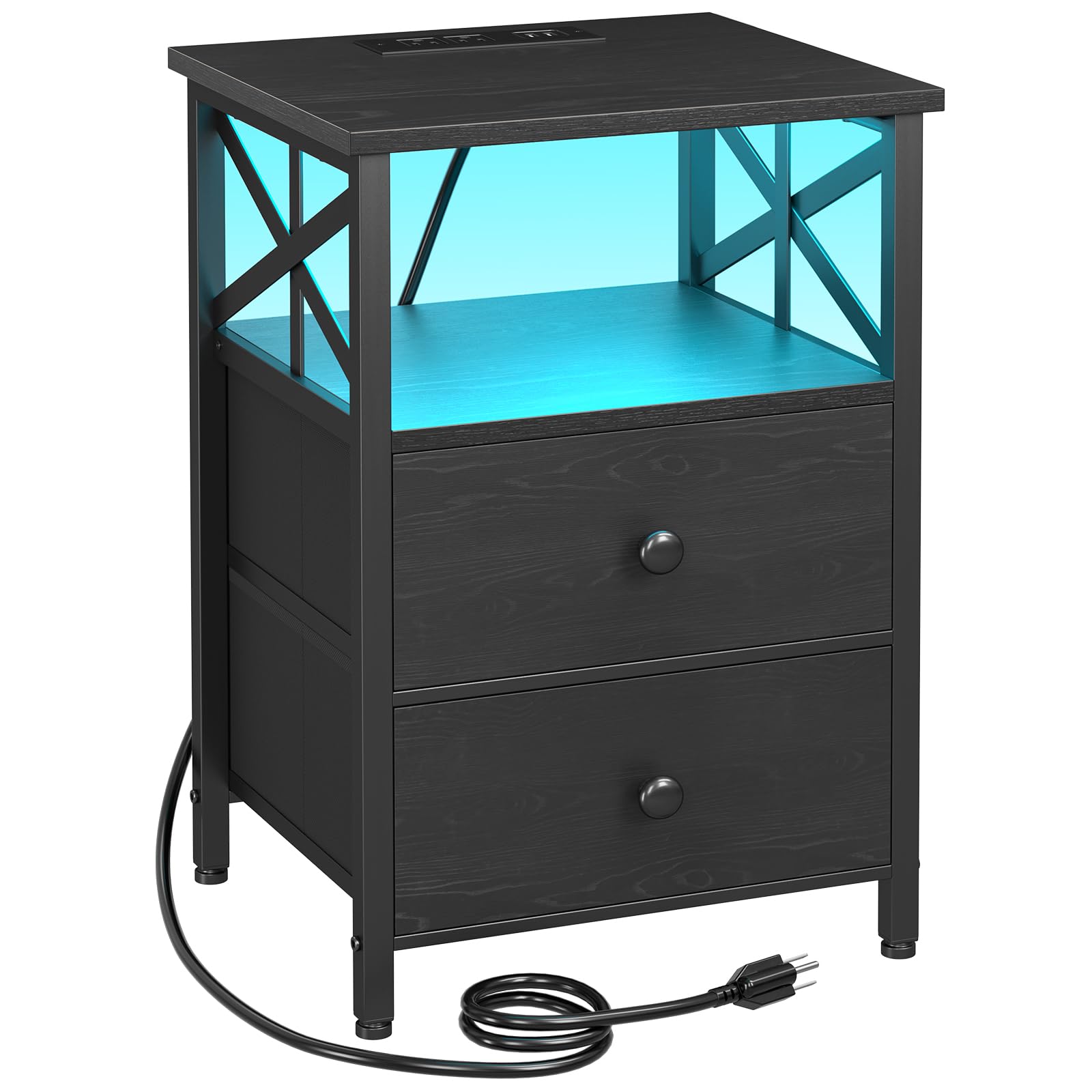AMHANCIBLE Nightstand with Fast Charging Station, End Tables Living Room with USB Charger 3-Port & 2-Power Outlet, Bedside Table