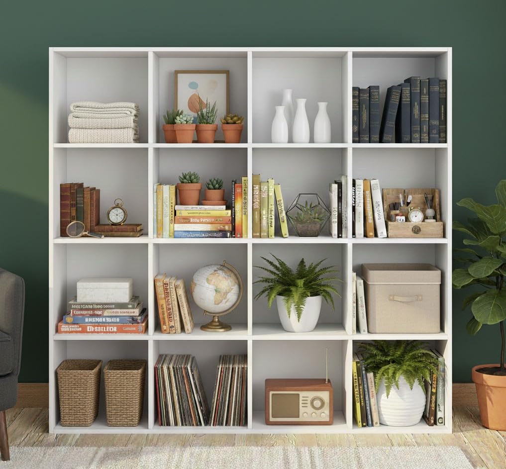 Ankit Crafts Wooden Bookcase Shelving Display Storage Shelf White, 4, 4, 4, 4 Tier