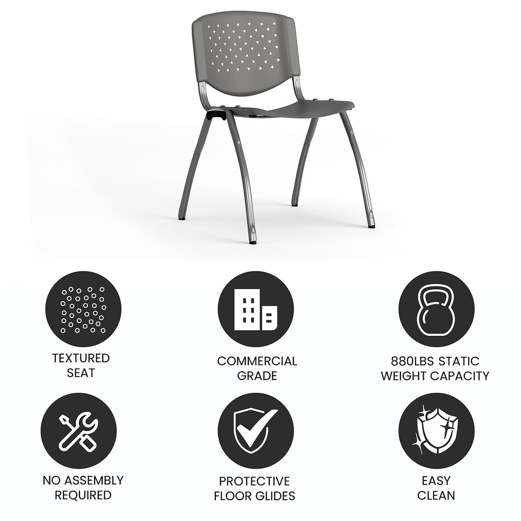 Flash Furniture Hercules Series 880 Lb. Capacity Gray Plastic Stack Chair With Titanium Gray Powder Coated Frame
