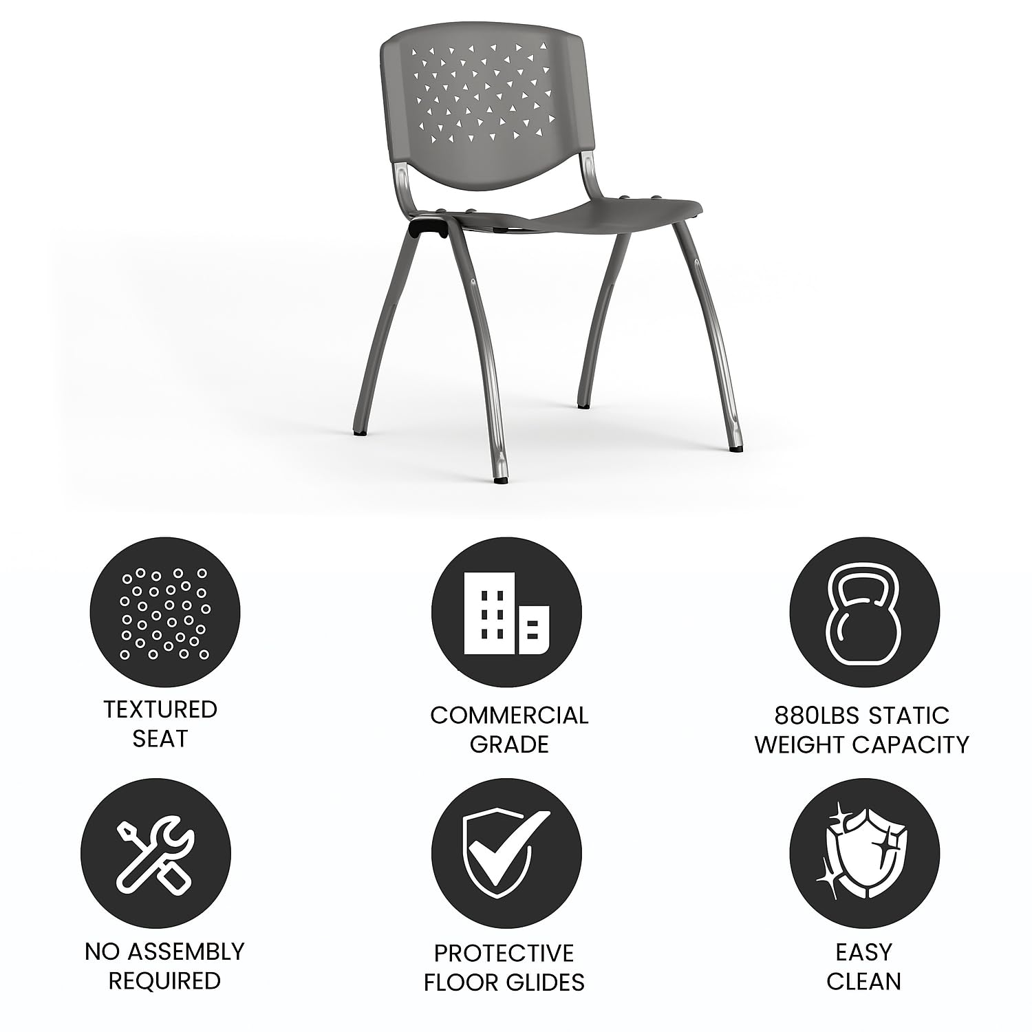 Flash Furniture Hercules Series 880 Lb. Capacity Gray Plastic Stack Chair With Titanium Gray Powder Coated Frame
