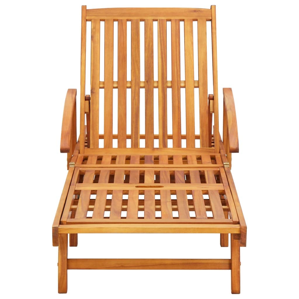 vidaXL 2 Piece Sun Loungers with Cushions in Rustic Acacia Wood - Inbuilt Wheels for Easy Movement - Adjustable Backrest and Footrest - Leaf Pattern Decorative Cushions