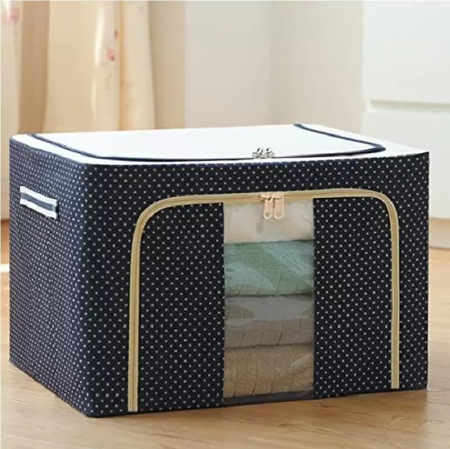 AIERSA Store Storage Box and Organiser 100 Liter Wardrobe Organizer for Storage Foldable Steel Frame Storage organiser with Zipp